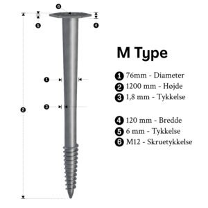 jordskrue 1200mm 76mm