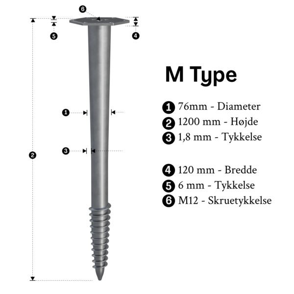 jordskrue 1200mm 76mm